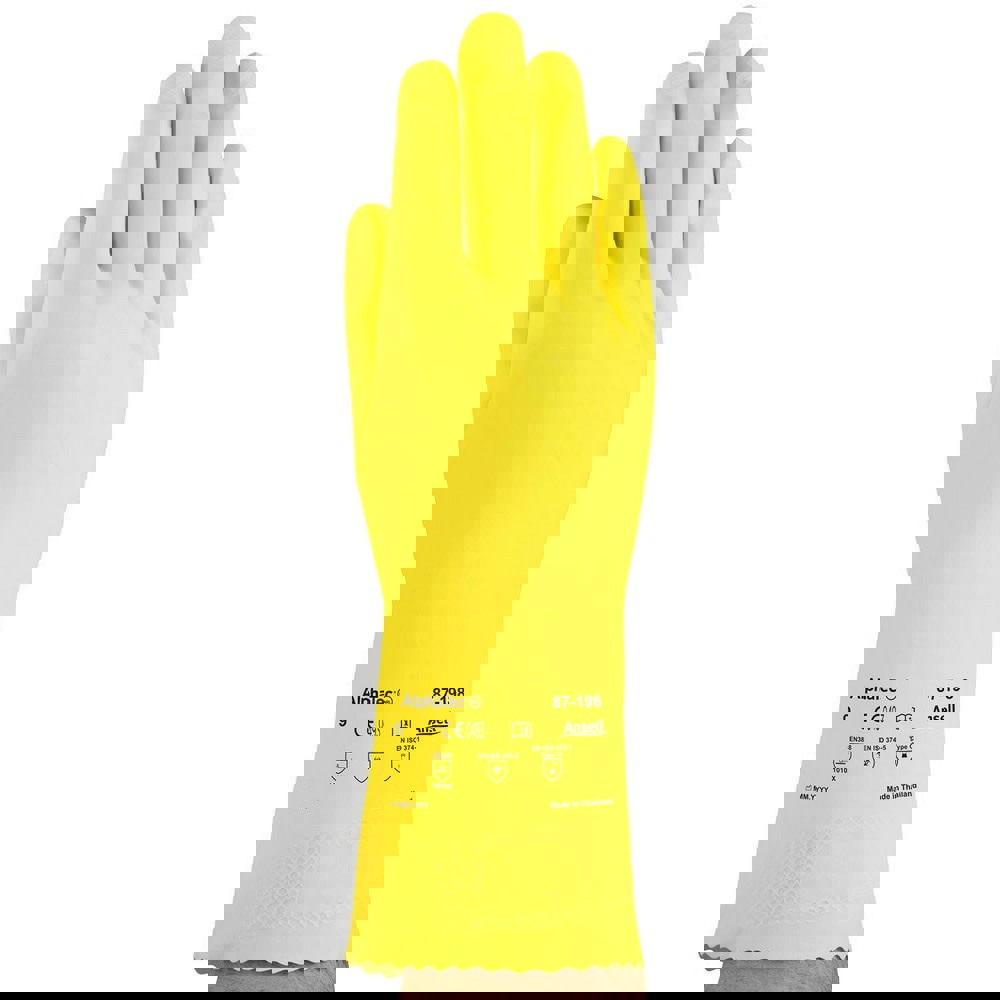 Series 87-198 Chemical Resistant Gloves: 0.40 & 16.00 Thick, Latex, Latex, Unsupported,